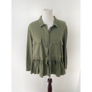 The Great. {size 3} Flutter Army Jacket Green Utility Ruffle